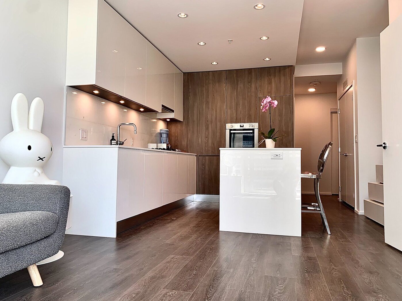 Kitchen under warm evening lighting